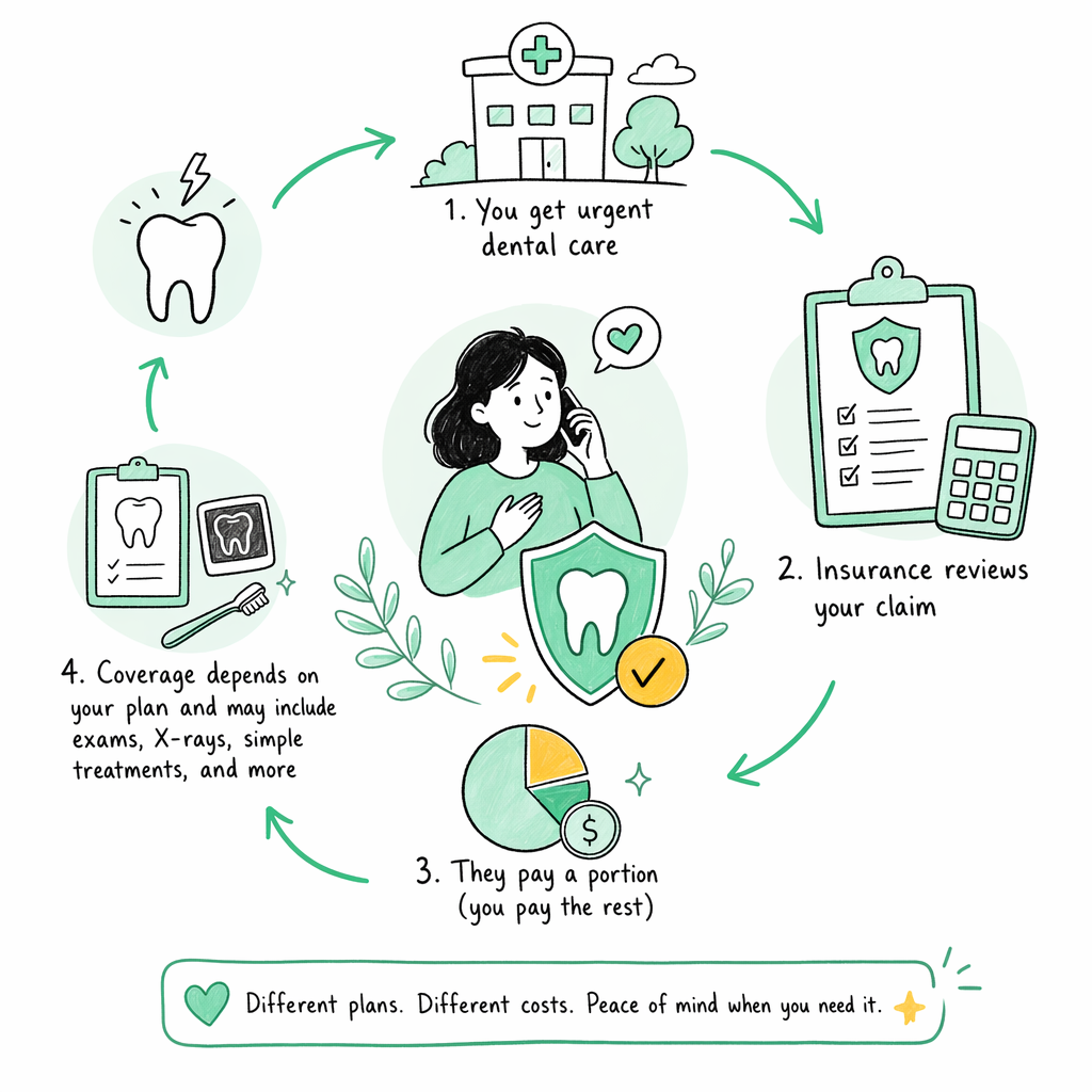 How dental insurance usually works in an emergency — illustration