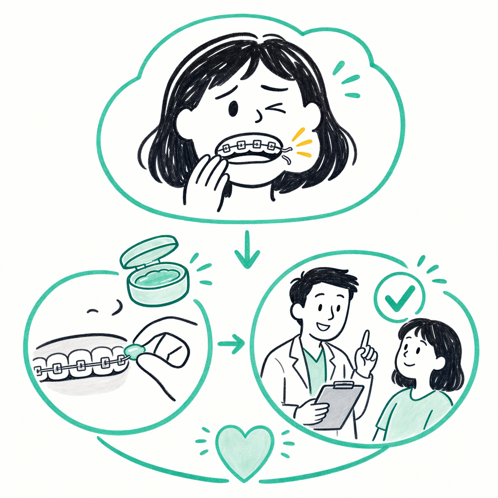 Illustration: A braces wire is poking — quick relief